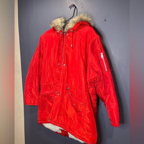 New Look Red Parka Fur Hooded Coat - Picture 7 of 13